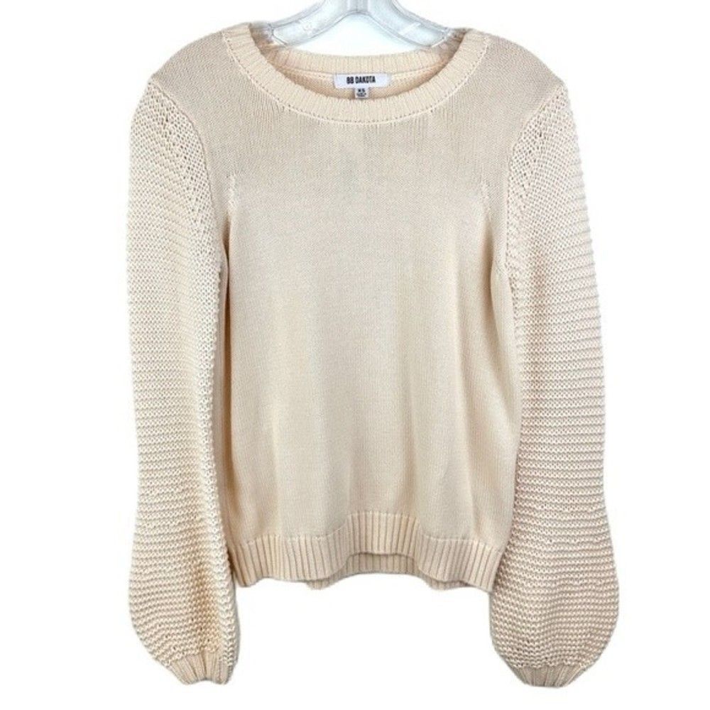 NWT BB Dakota Fly Me To The Moon Ballon Sleeve Cream Sweater Size XS